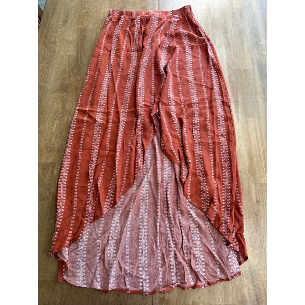 Rue21 Rust Orange Boho Geometric Print High Low Maxi Skirt Small NWT